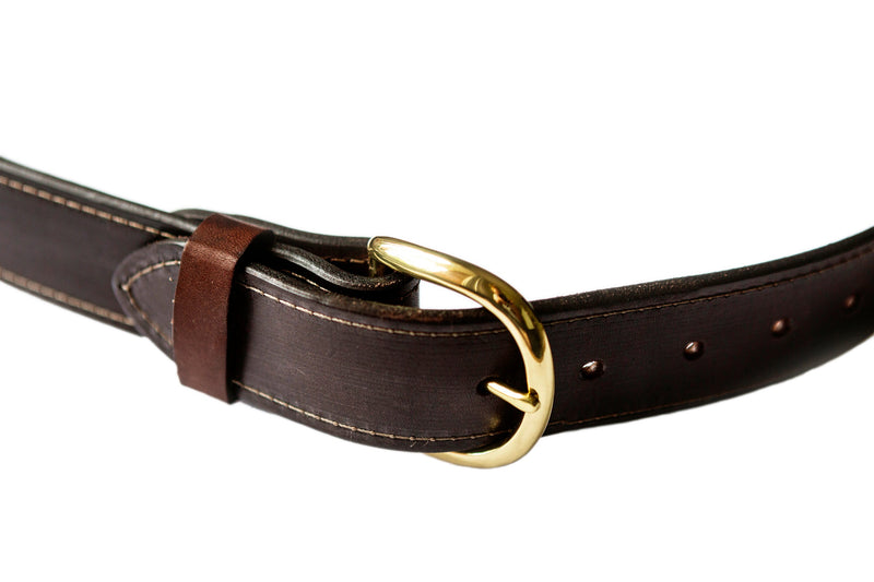 Load image into Gallery viewer, 1.50-inch Stitched English Bridle Leather Belt with Solid Brass Belt Buckle
