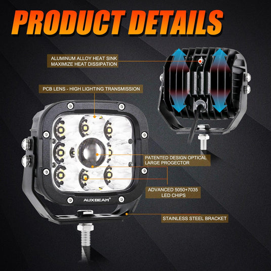 6Pcs 5 Inch 110W White/Amber LED Pods Lights with Power Harness