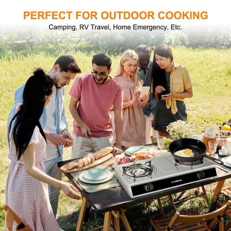 Load image into Gallery viewer, Camplux 2 Burners 19,600 BTU Outdoor Gas Stove with Auto Ignition
