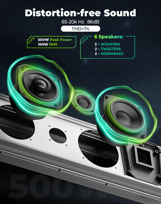 KEMIMOTO Midnight S80 Gen1.5 32" Aluminum 6-Speaker RGB Soundbar Silver