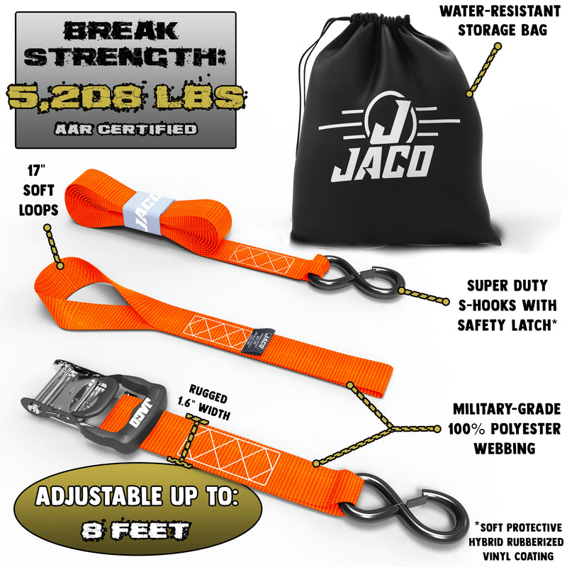 Load image into Gallery viewer, Heavy Duty Ratchet Tie Down Straps with Soft Loops (1.6&quot; x 8 ft) | AAR Certified Break Strength (5,208 lbs)
