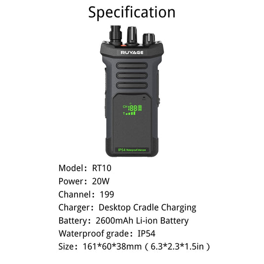 Ruyage RT10 20W UHF Analog Long Range Two Way Radio Walkie Talkie