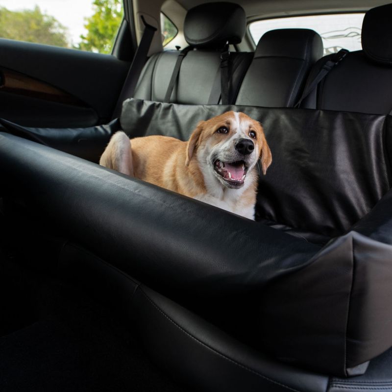 Load image into Gallery viewer, PupProtector™ Faux Cool-to-Touch Vegan Leather Memory Foam Dog Car Bed -  Black

