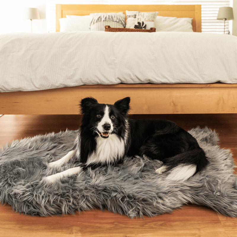 Load image into Gallery viewer, PupRug by Paw.com® Faux Fur Orthopedic Dog Bed - Curve Charcoal Grey
