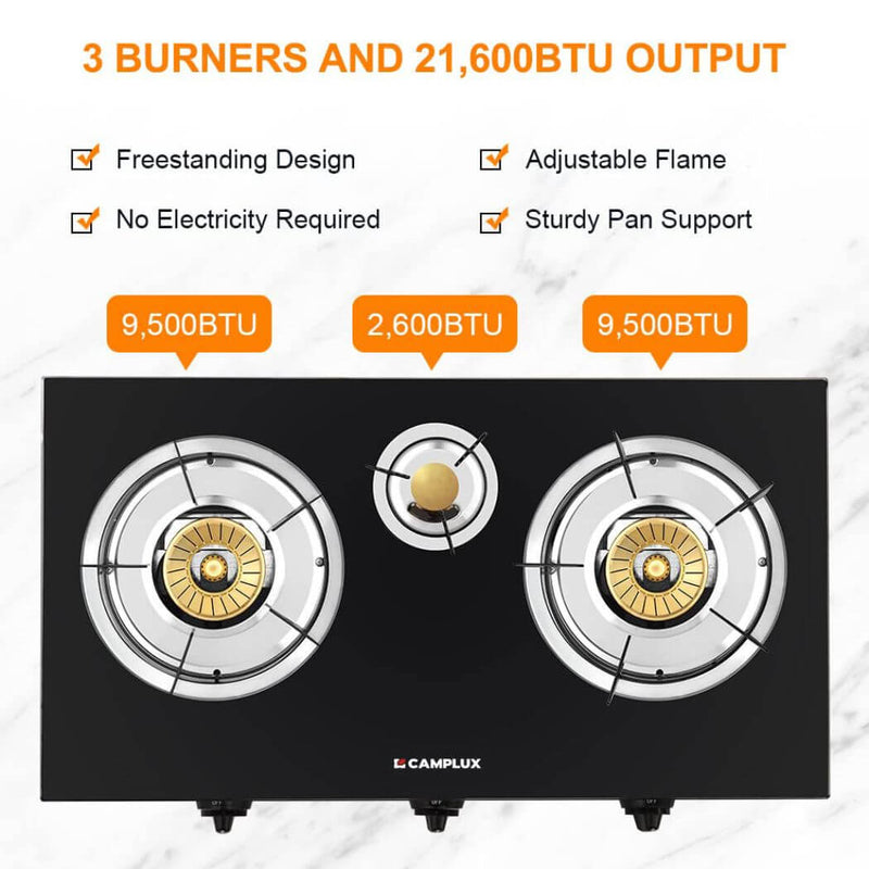 Load image into Gallery viewer, 21,600BTU 3 Burners Tempered Glass Portable Stoves for Camping
