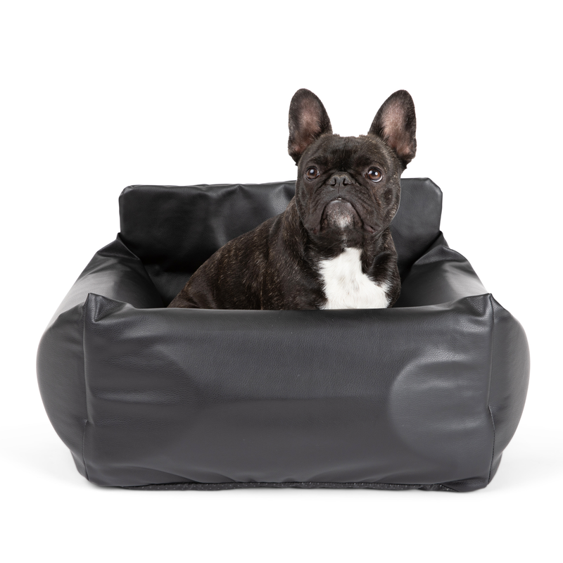 Load image into Gallery viewer, PupProtector™ Faux Cool-to-Touch Vegan Leather Memory Foam Dog Car Bed -  Black
