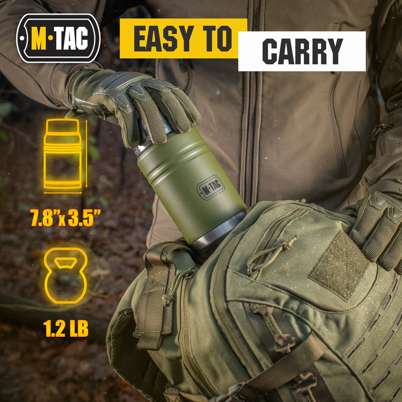 Load image into Gallery viewer, M-Tac Stainless 25 oz Thermos with folding spoon Olive
