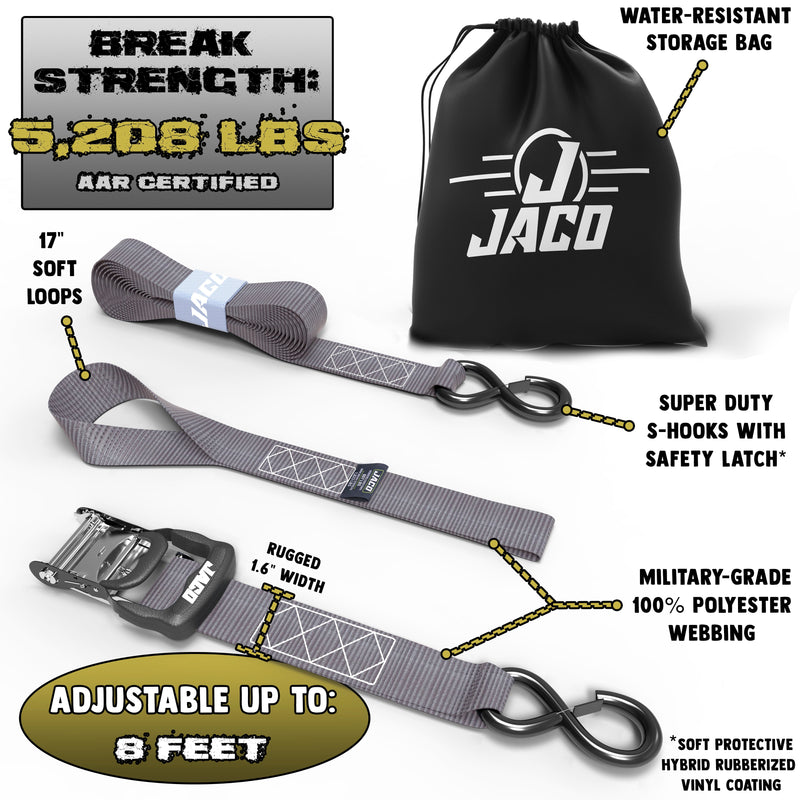 Load image into Gallery viewer, Heavy Duty Ratchet Tie Down Straps with Soft Loops (1.6&quot; x 8 ft) | AAR Certified Break Strength (5,208 lbs)
