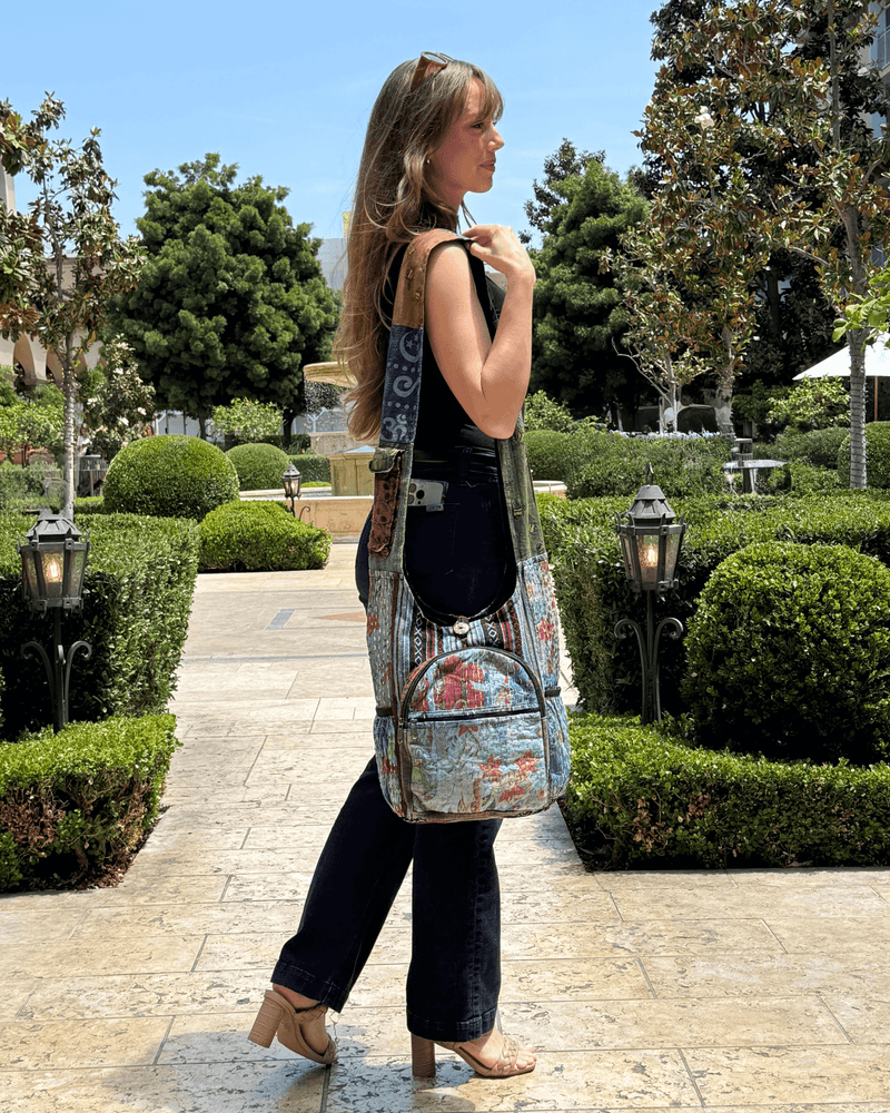 Load image into Gallery viewer, Kathmandu Collection Vintage Patchwork Hobo Bag with Water Bottle Pockets
