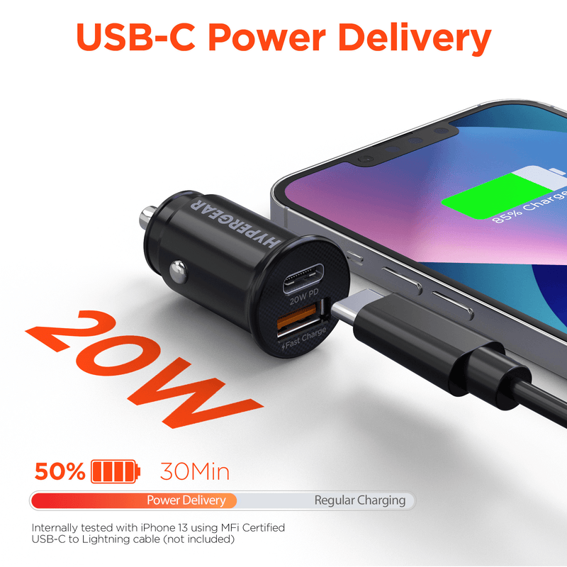 Load image into Gallery viewer, HyperGear Mini 20W USB-C PD + 18W USB Fast Car Charger
