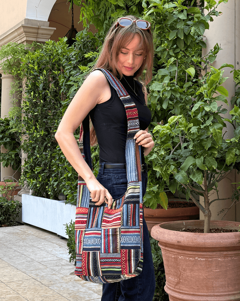 Load image into Gallery viewer, Kathmandu Collection Patchwork Striped Hobo Bag
