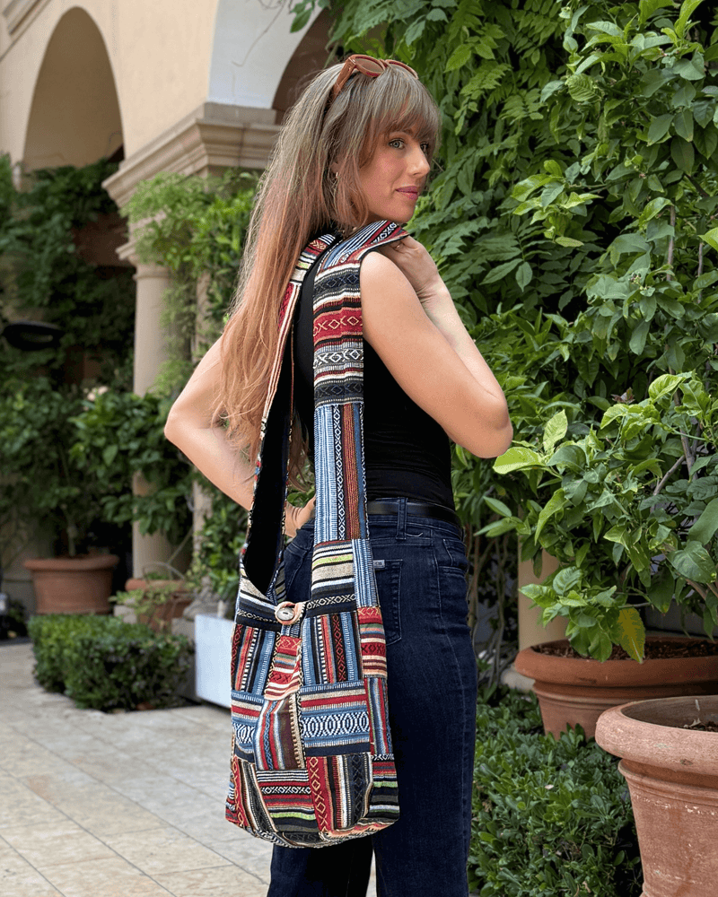 Load image into Gallery viewer, Kathmandu Collection Patchwork Striped Hobo Bag
