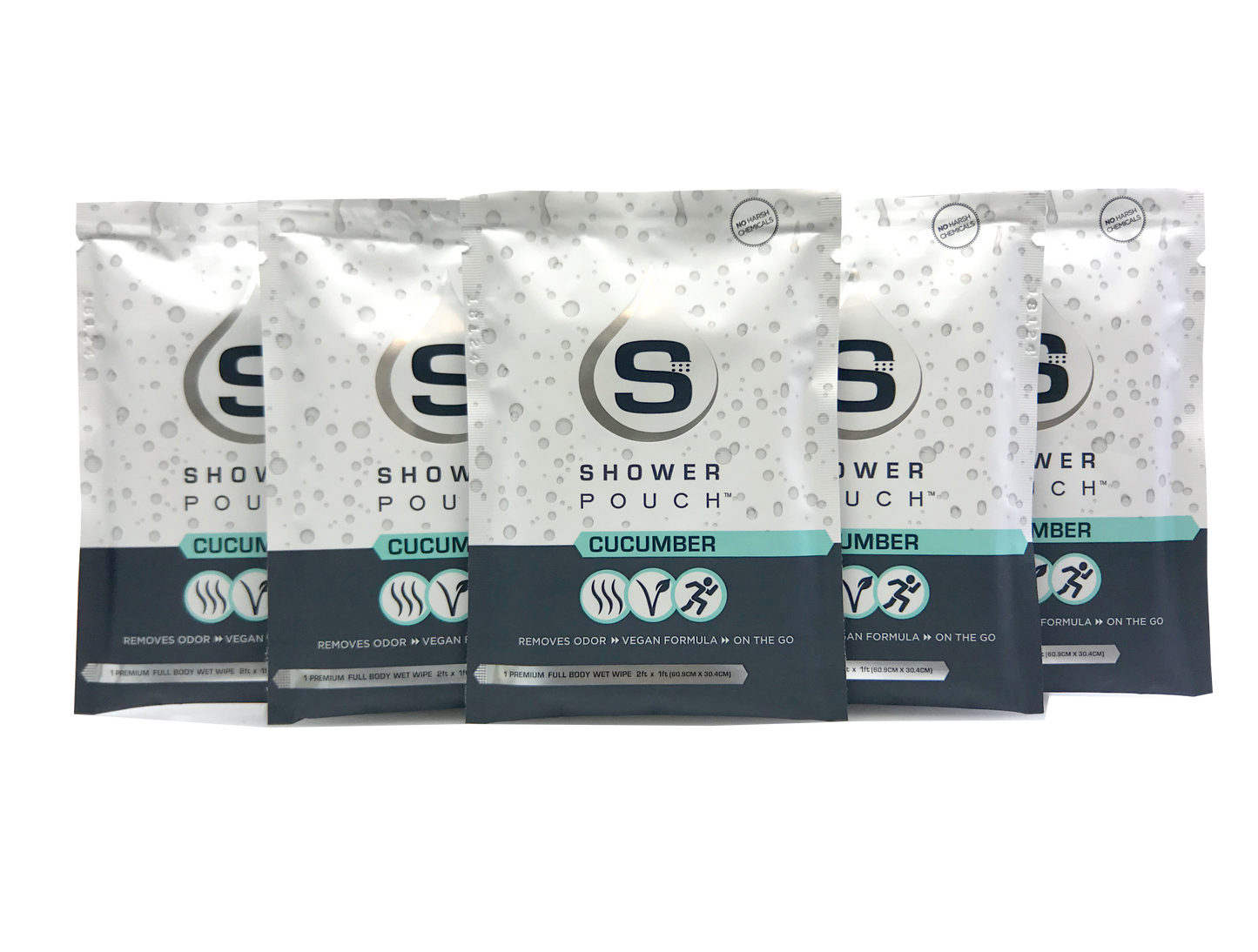 10-pack Shower Pouch XL (2' x 1') Body Wipes