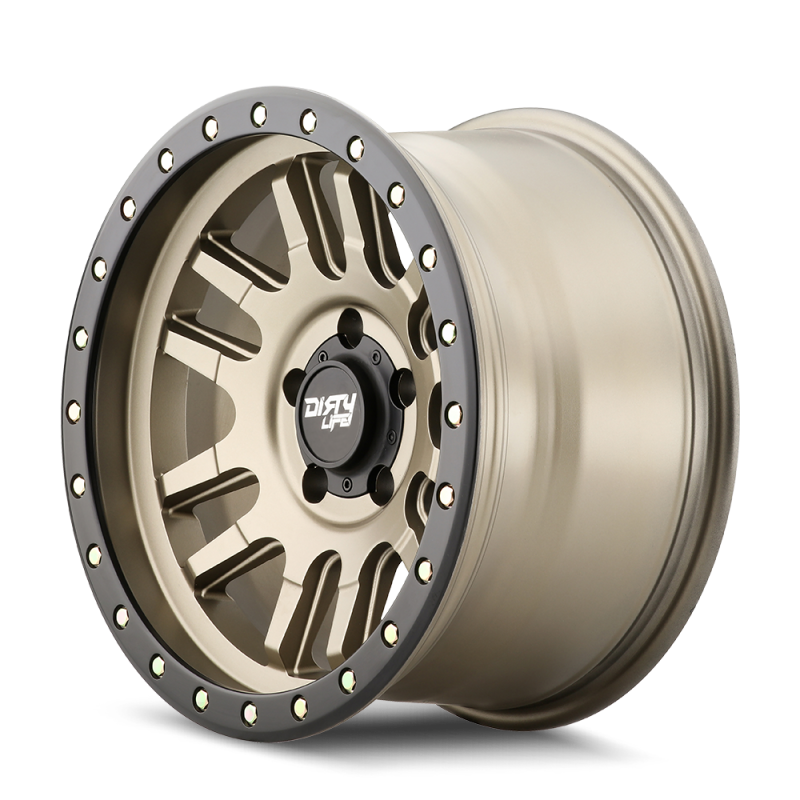 Load image into Gallery viewer, Dirty Life 9309 Canyon Pro 17x9/6x139.7 BP/-12mm Offset/106mm Hub Satin Gold Wheel - Beadlock
