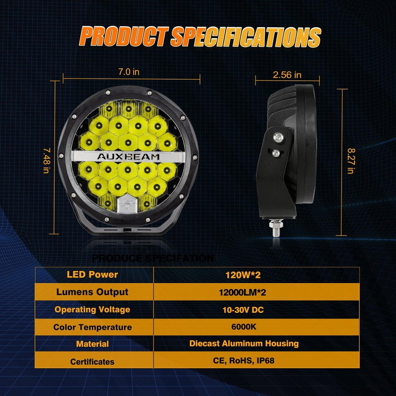 Load image into Gallery viewer, (2pcs/set) 7 Inch 240W Round Offroad LED Driving Lights with DRL+Amber/Black Covers(Optional) for SUV ATV UTV Trucks Pickup Boat
