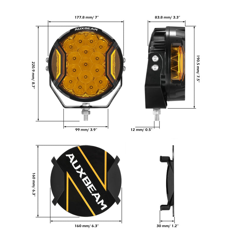 Load image into Gallery viewer, V-ULTRA Series | 7 Inch 226W LED Side Shooter Amber Pod Lights with Amber DRL
