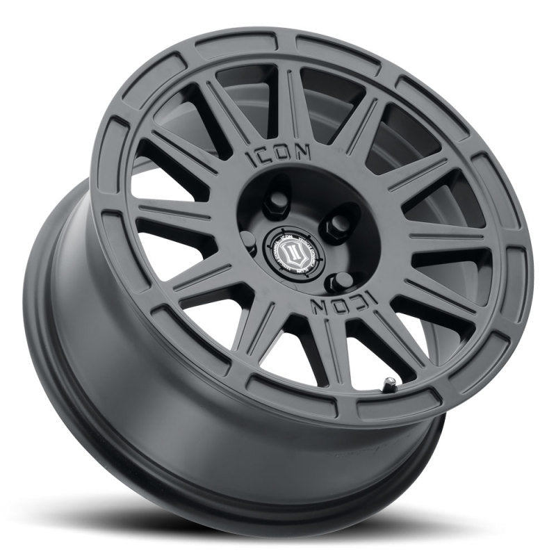 Load image into Gallery viewer, ICON Ricochet 15x7 5x100 15mm Offset 4.6in BS 56.1mm Bore Satin Black Wheel
