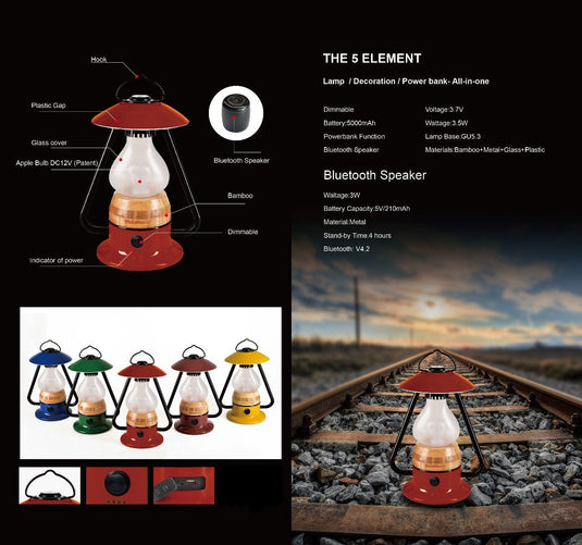 TRU De-LIGHT ROMANTICO LED All-in-One Lamp, Rechargeable, Bluetooth Music Speaker - FIRE RED / YELLOW / AUQA BLUE / GREEN / BLACK