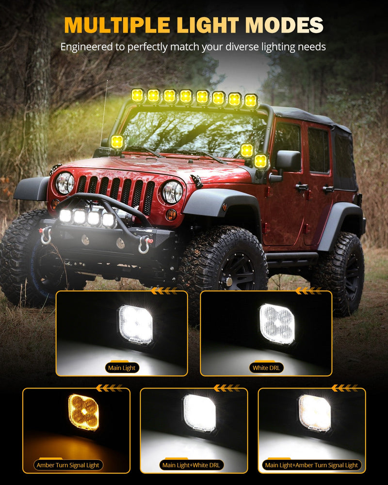 Load image into Gallery viewer, Color Play Series 3 Inch 100W Flood LED Pod Lights Off Road Lights with White DRL &amp; Amber Turn Signal Lights
