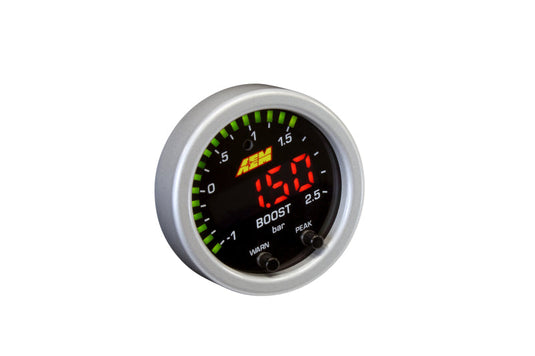 AEM Electronics X-Series Boost Pressure Gauge -30inHg-35psi / -1-2.5bar. Black Bezel &