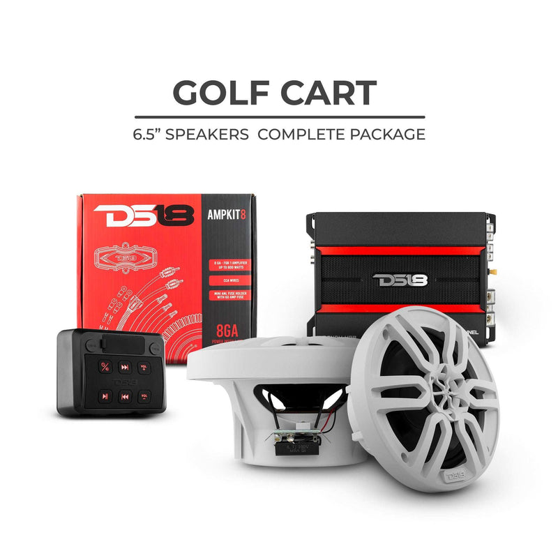 Load image into Gallery viewer, DS18 Golf Cart Package - 2 x 6.5” Marine Speakers +1 x 2 Ch Amp +1 x AMPKIT8 +1 x ENSBTRC-SQ, BLACK or WHITE. - Skoutley Outdoors LLC

