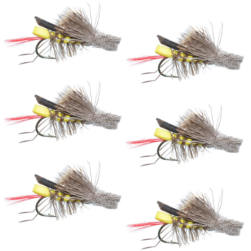 Load image into Gallery viewer, Barbless Daves Hopper Yellow Foam Grasshopper Fly - 6 Flies Hook Size 12
