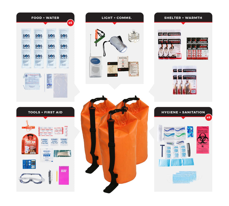 Load image into Gallery viewer, 6 Person Essential Survival Kit, Dry Bag
