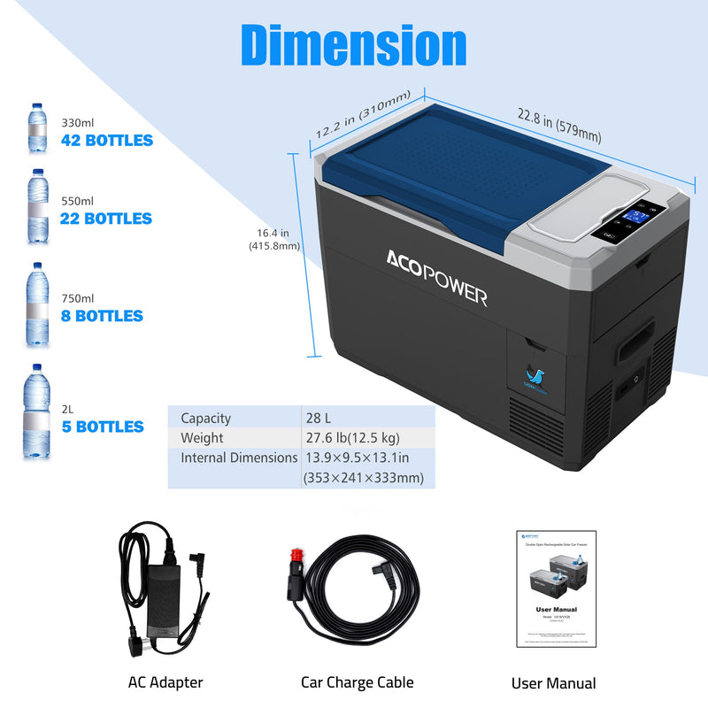 Load image into Gallery viewer, LiONCooler Mini Solar Powered Car Fridge Freezer, 29 Quarts
