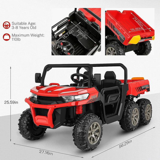 6-Wheel 2-Seat Dump Truck Ride-On Toy with 24V Battery Power for Kids