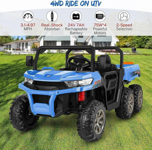 2-Seater 4WD UTV Ride-On Car for Kids with Remote Control, LED Lights, and MP3 Player - 24V 300W