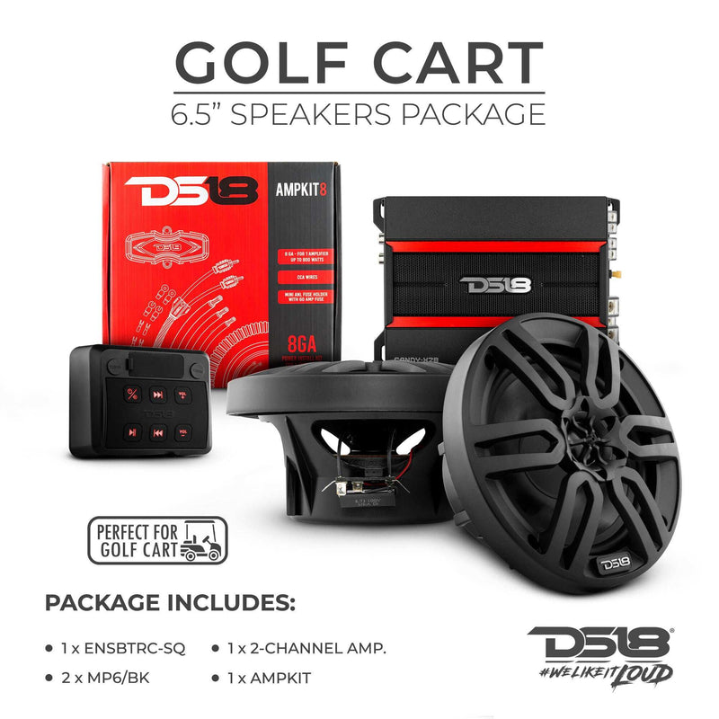 Load image into Gallery viewer, DS18 Golf Cart Package - 2 x 6.5” Marine Speakers +1 x 2 Ch Amp +1 x AMPKIT8 +1 x ENSBTRC-SQ, BLACK or WHITE. - Skoutley Outdoors LLC
