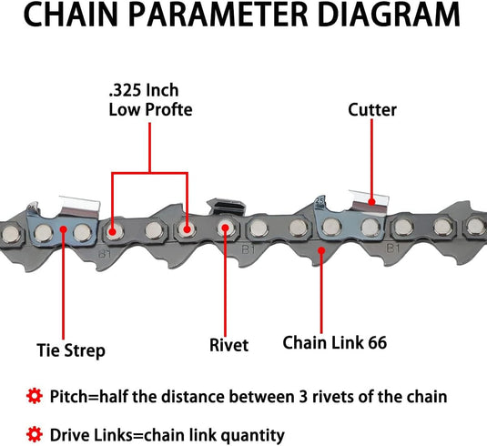 16 Inch .325 .050 66 DL Full Chisel Saw Chain For Echo CS450 CS490 CS510 CS530 Husqvarna 254 340 345 351 353 Oregon 20BP066G Chainsaw