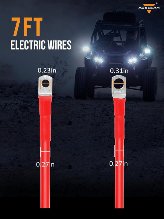 7FT 7AWG Battery Cables Tinned Copper Ring Terminal Lugs Battery Wires