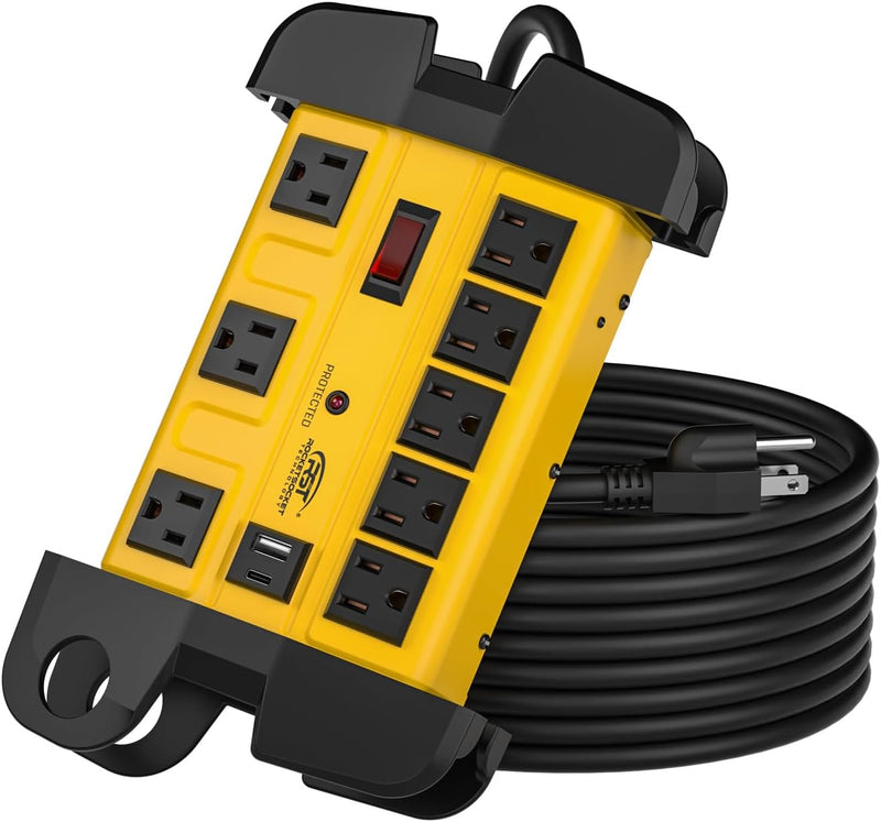Load image into Gallery viewer, CRST 8-Outlet Heavy Duty Metal Power Strip | USB-C, 1350J Surge, ETL Listed

