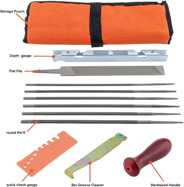 12-Pack Chainsaw Sharpening Kit W 5/32 3/16 7/32 1/8 11/64 13/64 inch Round Files Depth & Quick Check Gauge File Guide 6 Inch Flat File for Stihl