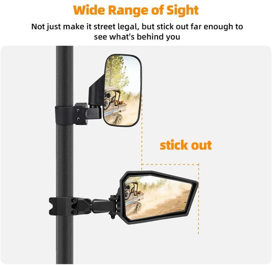 UTV Side View Mirrors for 1.75- 2" Roll Bar Fit Polaris Ranger