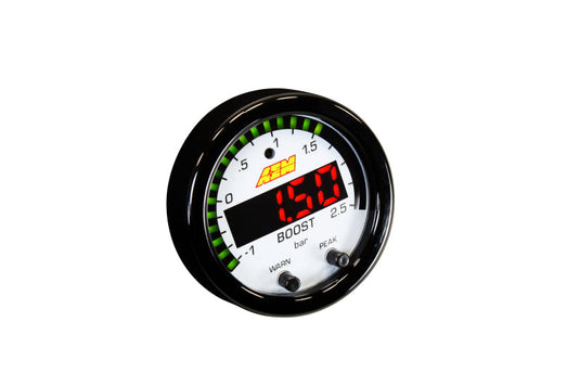 AEM Electronics X-Series Boost Pressure Gauge -30inHg-35psi / -1-2.5bar. Black Bezel &