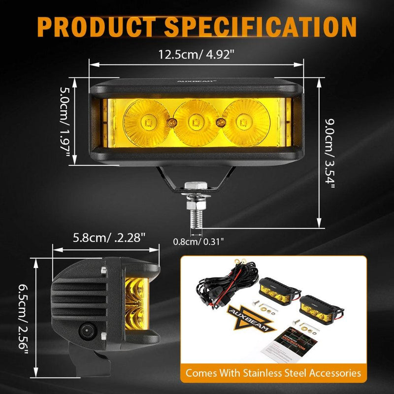 Load image into Gallery viewer, R5 Series | 5 Inch 68W Amber Square Side Shooter Spot Beam LED Pod Lights LED Light Bar
