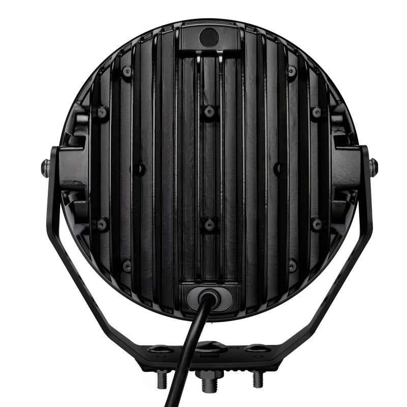 Load image into Gallery viewer, Go Rhino Xplor Blackout Series Round Single LED Spot Light Kit w/DRL (Surface Mount) 9in. - Blk
