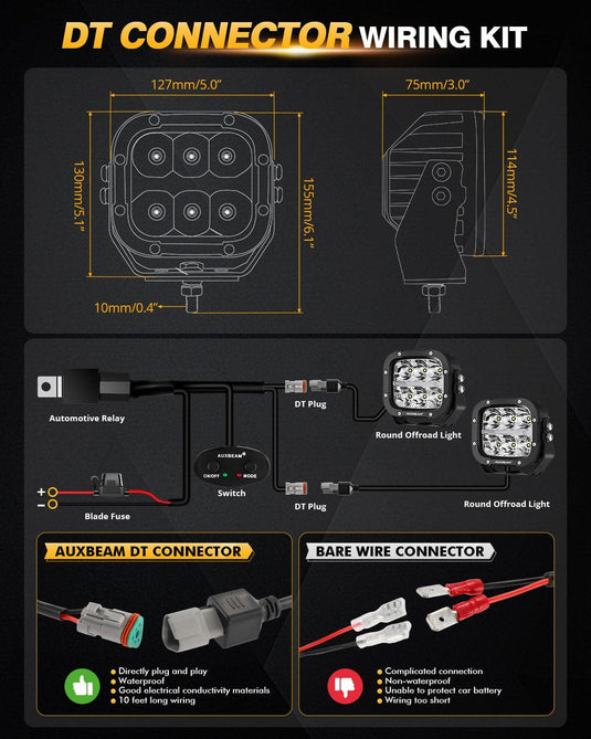 6/8Pcs 5 Inch 132W Amber DRL LED Pod Lights with Power Harness