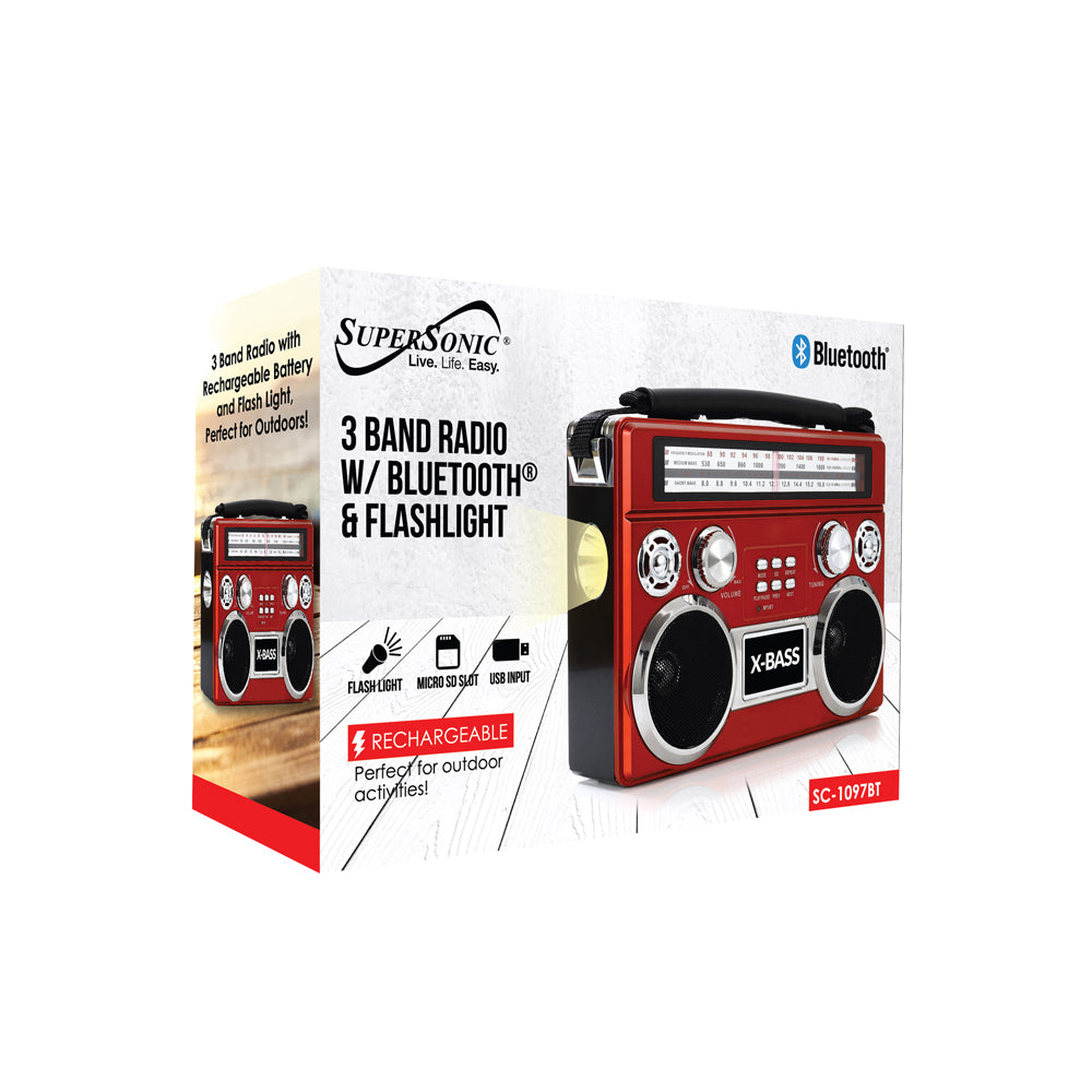 Portable 3 Band Radio with Bluetooth and Flashlight (SC-1097BT)