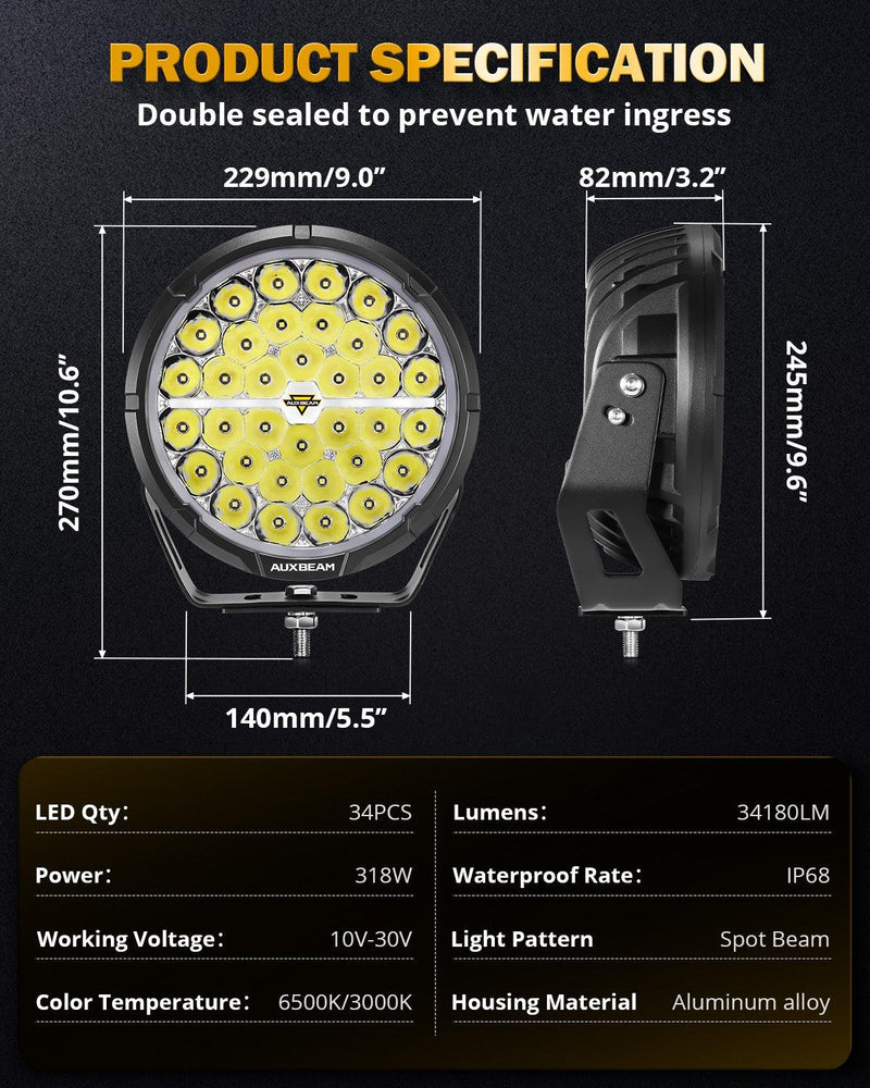 Load image into Gallery viewer, RAY-L Series | 9 Inch 318W 34180LM Dual DRL Offroad LED Driving Lights
