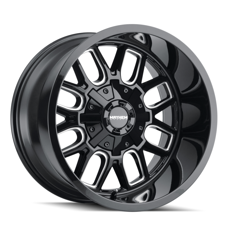 Load image into Gallery viewer, Mayhem 8107 Cogent 18x9 / 6x135 BP / 0mm Offset / 106mm Hub Black w/ Milled Spokes Wheel
