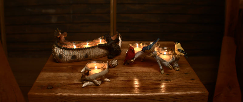 Load image into Gallery viewer, Candle Holder-Birch with Birds 3 Piece
