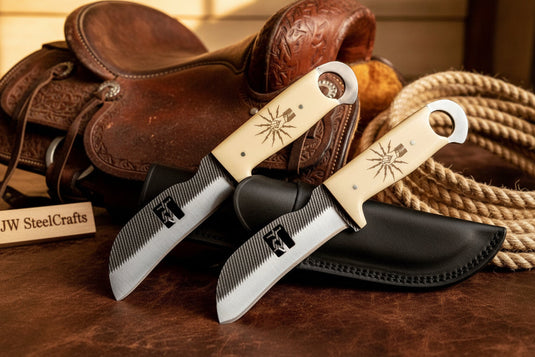 Ivory Sunburst Bull Cutter Duo Handmade Set of 2 Stainless