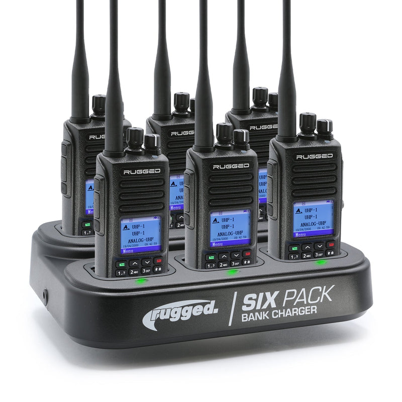 Load image into Gallery viewer, Rugged Radios Business Band Handheld Radio and 6-Pack Bank Charger Bundle
