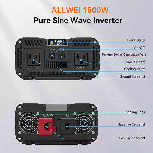 ALLWEI 1500W Pure Sine Wave Inverter 12V to 120V AC