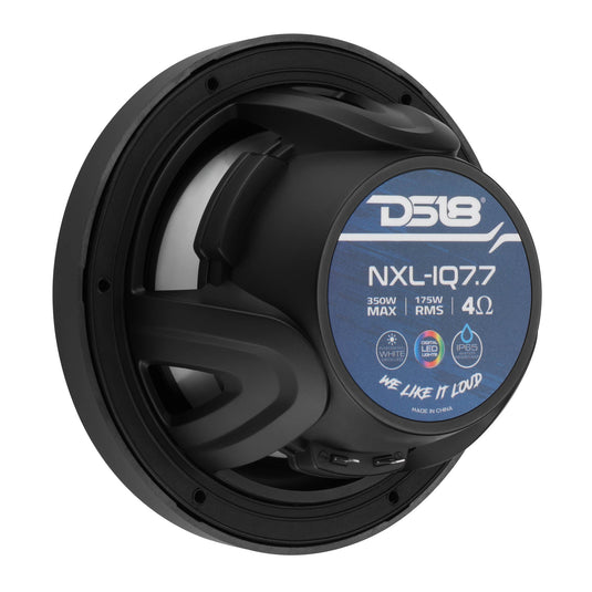 NXL 7.7” 2-Way Coaxial Marine Speaker with Bullet Tweeter, Digital LED Lights & White Deck LED | 175W RMS 4-Ohm