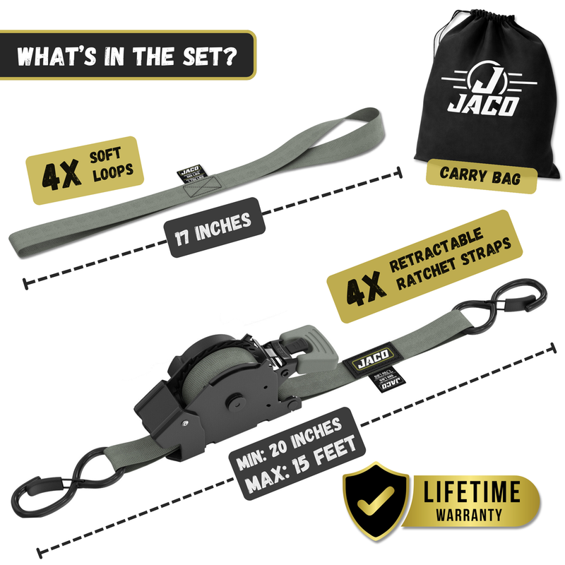 Load image into Gallery viewer, Retractable Ratchet Straps - 1" x 15 ft (1,760 lbs Break Strength) | Auto Self Retracting Cargo Tie Down Strap Set
