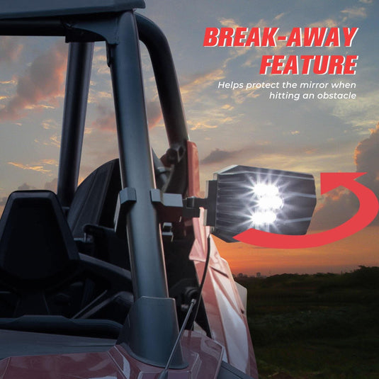UTV Side Mirrors with light fit 1.5" - 2" Roll Bar